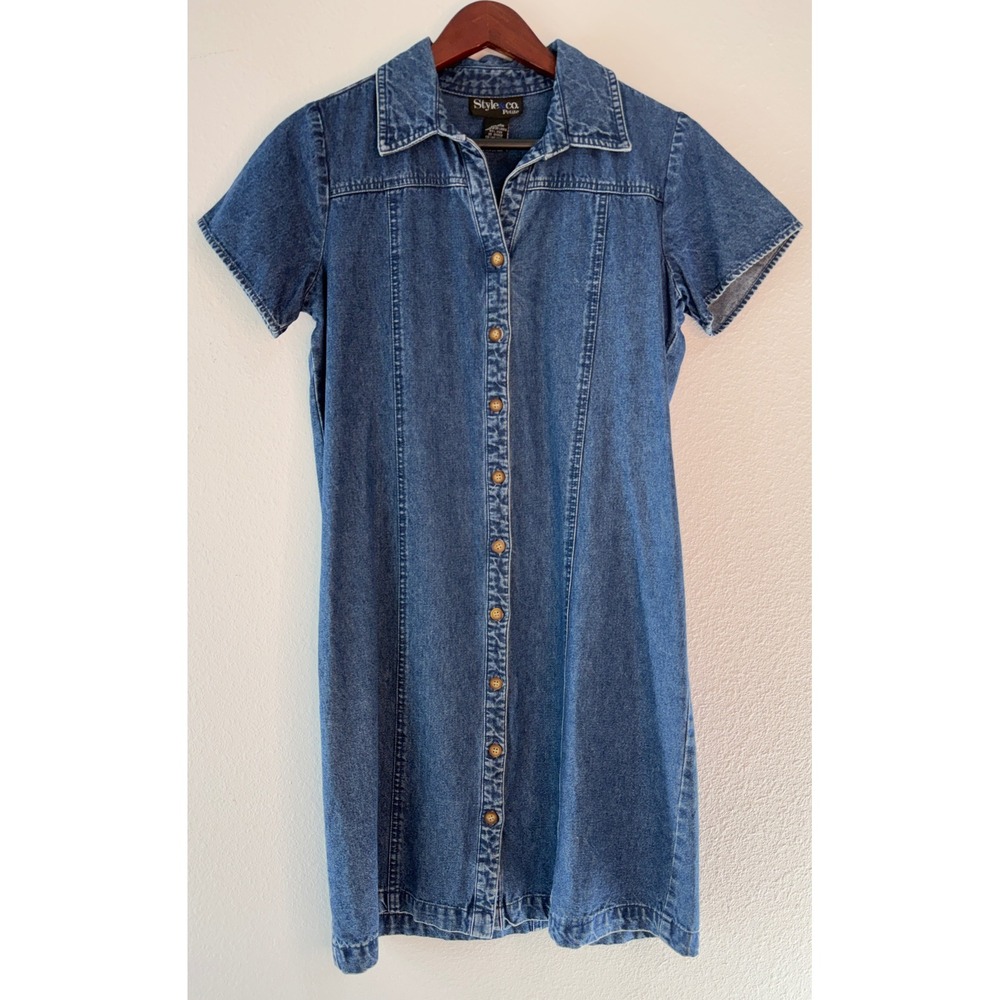 Vintage 90s Y2K Style & Co Denim Button Front Dress Cotton Blue Boho Cottage 8P